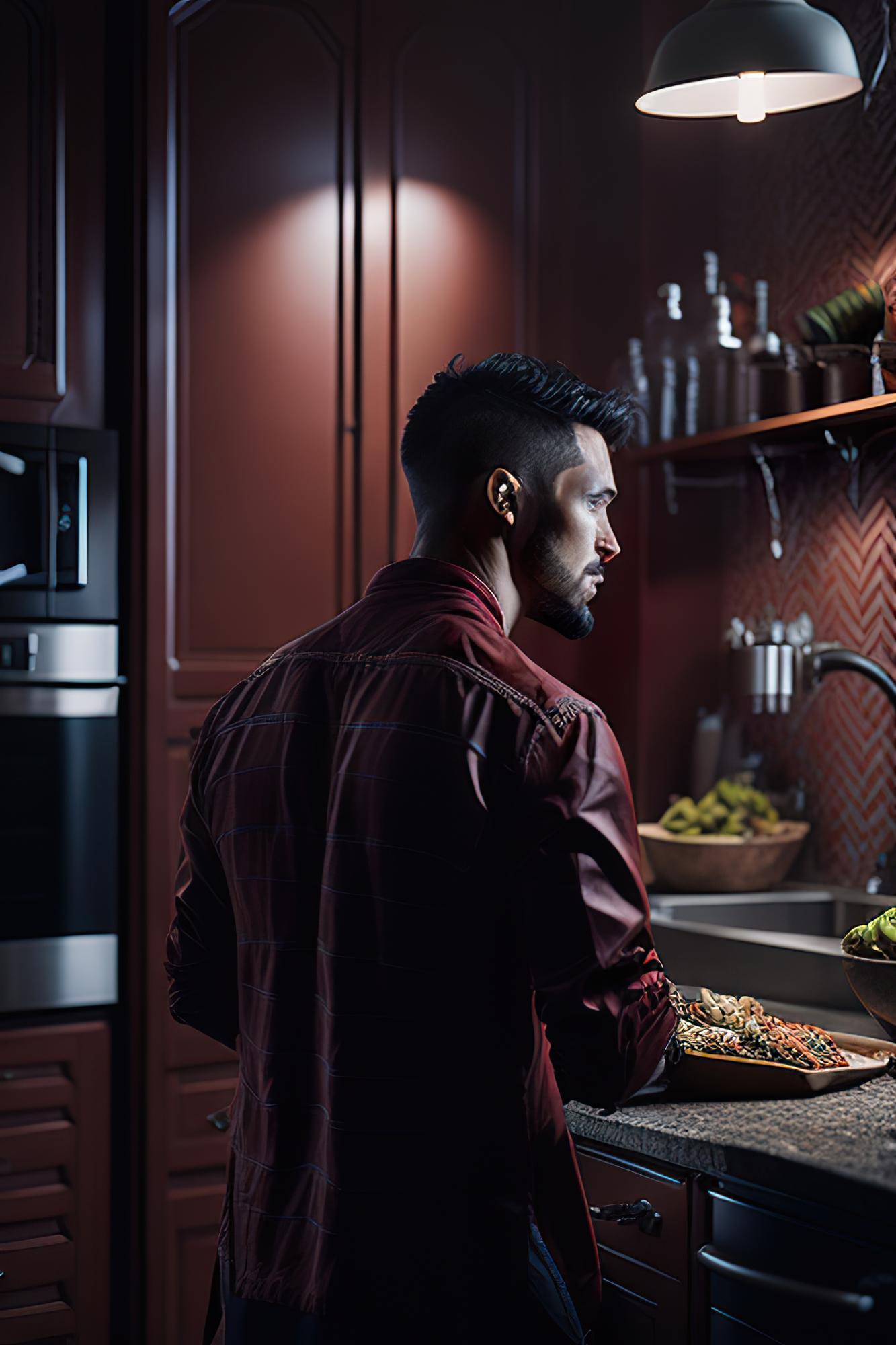 contact chef in studio doorway